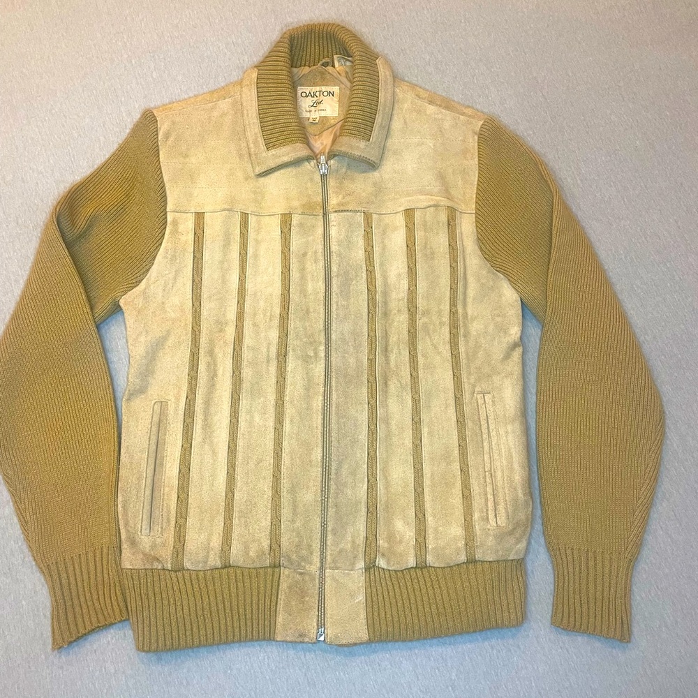 VINTAGE Suede Panel Leather Coat jacket M Rockabilly Retro 70s 80s Oakton Ltd